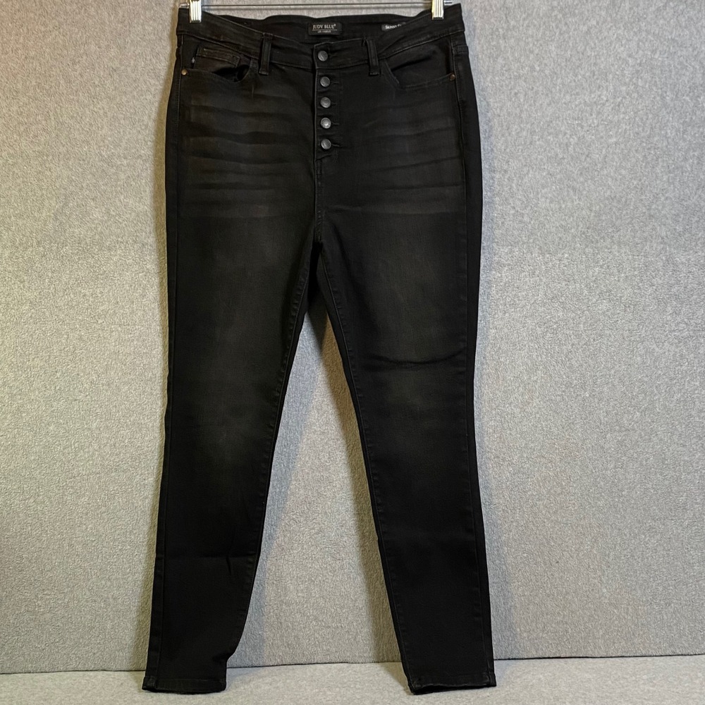 Judy Blue Skinny Jeans Women 15/32 Black High Rise Button Fly Stretch Denim EUC